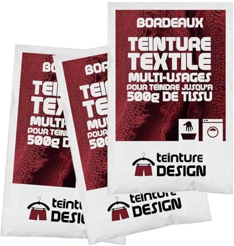 Set aus 3 Textilfarben - Universal Textilfarbe für Kleidung und natürliche Stoffe (Burgundrot) von Teinture Design