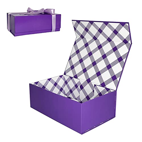 Tekhoho Lila Geschenkkarton 27x17.5x10 cm, Premium Geschenkkarton mit Magnetverschluss und Geschenkband für Feiertage Hochzeit Geburtstag Geschenkverpackung, Kariertes Innenfutter Tekhoho Lila Geschenkkarton 27x17.5x10 cm, Premium Geschenkkarton mit Magnetverschluss und Geschenkband für Feiertage Hochzeit Geburtstag Geschenkverpackung, Kariertes Innenfutter von Tekhoho