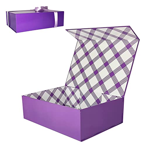 Tekhoho Lila Große Geschenkbox 33x23.7x10 cm, Premium Geschenkbox mit Magnetdeckel und Geschenkband für Feiertage Hochzeit Geburtstag Geschenkverpackung, Kariertes Innenfutter Tekhoho Lila Große Geschenkbox 33x23.7x10 cm, Premium Geschenkbox mit Magnetdeckel und Geschenkband für Feiertage Hochzeit Geburtstag Geschenkverpackung, Kariertes Innenfutter von Tekhoho
