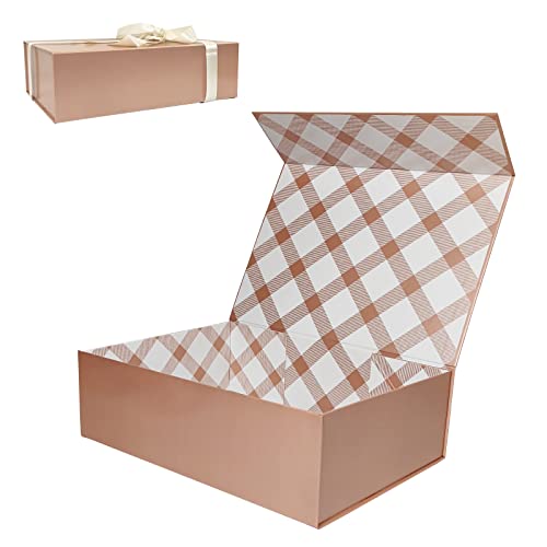 Tekhoho Roségold Große Geschenkbox 33x23.7x10 cm, Premium Geschenkbox mit Magnetdeckel und Geschenkband für Feiertage Hochzeit Geburtstag Geschenkverpackung, Kariertes Innenfutter Tekhoho Roségold Große Geschenkbox 33x23.7x10 cm, Premium Geschenkbox mit Magnetdeckel und Geschenkband für Feiertage Hochzeit Geburtstag Geschenkverpackung, Kariertes Innenfutter von Tekhoho