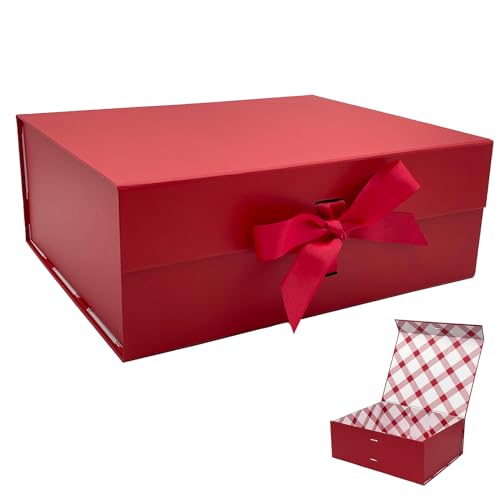 Tekhoho Rot große Geschenkbox 33.5x27x12.5 cm, Premium Geschenkbox mit Magnetdeckel und Geschenkband für Feiertage Hochzeit Geburtstag Geschenkverpackung, kariertes Innenfutter Tekhoho Rot große Geschenkbox 33.5x27x12.5 cm, Premium Geschenkbox mit Magnetdeckel und Geschenkband für Feiertage Hochzeit Geburtstag Geschenkverpackung, kariertes Innenfutter von Tekhoho