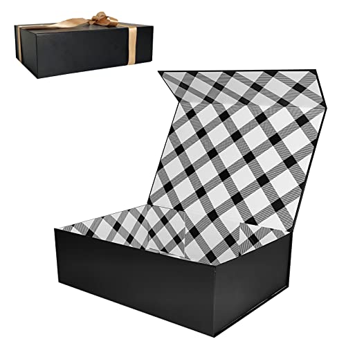 Tekhoho Schwarze Große Geschenkbox 33x23.7x10 cm, Premium Geschenkbox mit Magnetdeckel und Geschenkband für Feiertage Hochzeit Geburtstag Geschenkverpackung, Kariertes Innenfutter Tekhoho Schwarze Große Geschenkbox 33x23.7x10 cm, Premium Geschenkbox mit Magnetdeckel und Geschenkband für Feiertage Hochzeit Geburtstag Geschenkverpackung, Kariertes Innenfutter von Tekhoho
