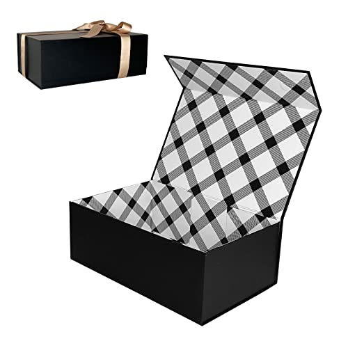Tekhoho Schwarzer Geschenkkarton 27x17.5x10 cm, Premium Geschenkkarton mit Magnetverschluss und Geschenkband für Feiertage Hochzeit Geburtstag Geschenkverpackung, Kariertes Innenfutter Tekhoho Schwarzer Geschenkkarton 27x17.5x10 cm, Premium Geschenkkarton mit Magnetverschluss und Geschenkband für Feiertage Hochzeit Geburtstag Geschenkverpackung, Kariertes Innenfutter von Tekhoho