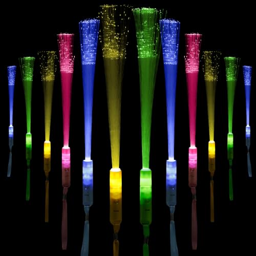Teklemon LED Leuchtstäbe, 12 Stück LED leuchtstäbe Partyzubehör, Glasfaser Leuchtstab, Leuchtstäbe Bunte mit 3 Modi Blinkende, Leuchtstäbe für Konzerte Hochzeit, Party von Teklemon