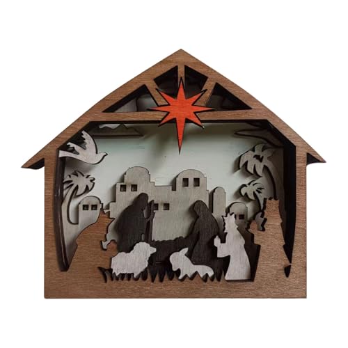 Teksome Beleuchtete Holzkrippe,Weihnachtskrippenfigur | -Krippe Holzfigur Weihnachtsstatue,Saisonale Dekoration, Fotografie-Requisiten, Innenornament, beleuchtet für Kaminsims, Teetisch von Teksome