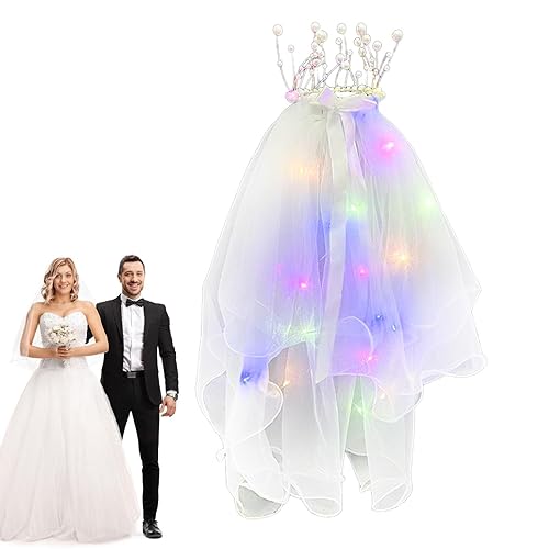 Teksome Brautschleier - Hochzeitsschleier für Bräute Weiß | LED-Schleier-Brautschleifen-Clip, Perlen-Hochzeits-Haarte, leuchtende weiße Tüll-Schleife mit Clip, Junggesellinnenabschied, Haarschmuck von Teksome