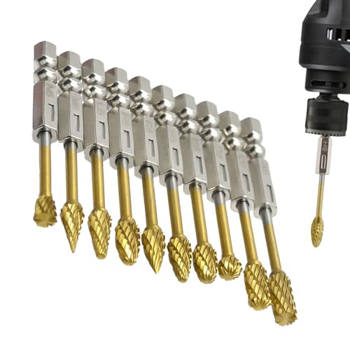 Teksome Carbide Burr Set, Carbide Burr - Wolfram -Bohrer -Rotary -Werkzeugset von 10,Hochleistungssteuer 1/4 Zoll Schaft -Carbide -Grat für Metallbearbeitungsholz -Gravur -Porting -Handwerksprojekte von Teksome