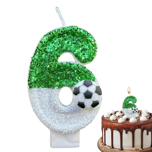 Teksome Fußball-Geburtstagskerze – Fußball-Kuchenaufsatz, glitzernde Fußball-Zahlenkerzen-Dekorationen, kreative Kuchendekoration für Geburtstag, Hochzeit, Jahrestag von Teksome