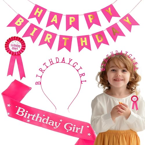 Teksome Happy Birthday King Crown | Happy Birthday Corsage Set | King Corsage Dekorationen für Mädchen Dekoratives Stirnband Schultergurte von Teksome