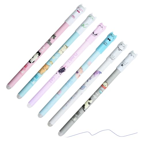 Teksome Löschbare Stifte für die Schule, tragbarer Signaturstift, Katzenmuster, Schreibwaren, 0,5 mm, für Veranstaltungsplaner, Reporter, Büro, Meeting, Journaling, , Mädchen, Schule von Teksome