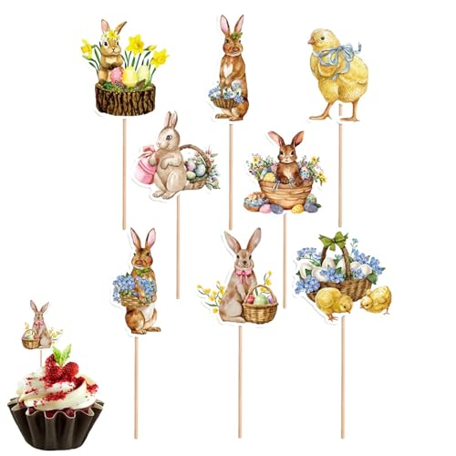 Teksome -Cupcake-Topper – Hasen-Kuchenaufsatz, Osterkuchendekorationen, 8 Stück Hasen-Ostereier-Kuchenspieße für Frohe Ostern, Frühlings-Motto-Party-Dekorationen von Teksome
