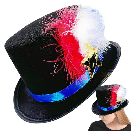 Teksome Rot Weiß und Blau Hut - 4. Juli Stern Rot Weiß Blau Feder Hut | Festlicher Party Kopfschmuck Lustiges Kostüm Zubehör Karneval Kopfbedeckung für Damen Herren Erwachsene von Teksome