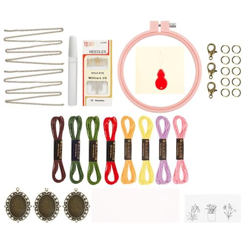 Teksome Stickerset, Stickerei Kit,Nähte Halskettenzubehör Set | Klassische Anfänger-freundliche Stickerei-Anhänger-Werkzeugkits für Zuhause und Hobby Teksome Stickerset, Stickerei Kit,Nähte Halskettenzubehör Set | Klassische Anfänger-freundliche Stickerei-Anhänger-Werkzeugkits für Zuhause und Hobby von Teksome