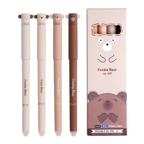 Teksome Stift mit Radiergummi, Löschbare Stifte,Tierstifte schwarze Tinte | 4 Teile glattes Schreiben süßes stationäres Set, feiner Punkt 0,5 mm mit Gummi für Kinder Schüler Erwachsene Schulbüro von Teksome