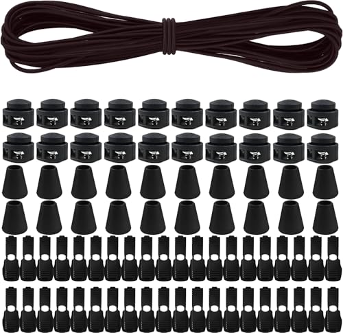 Elastische Gummischnur 10m X 3mm, Elastische Runde Schnur mit 40Pcs Reißverschluss Lock Cord, Elastische Gummiseil für Kordelzug Rucksack Bekleid Wäscheleinen Schnürsenkel, Braun von Tel Charme *