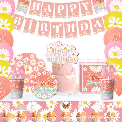 Geburtstag Deko Geburtstagsdeko mit Partygeschirr, Partygeschirr Set Party Set mit Becher Servietten Pappteller Geburtstag Mädchen Geburtstagsdeko für Party (Partyzubehörsets 02) von Tel Charme *