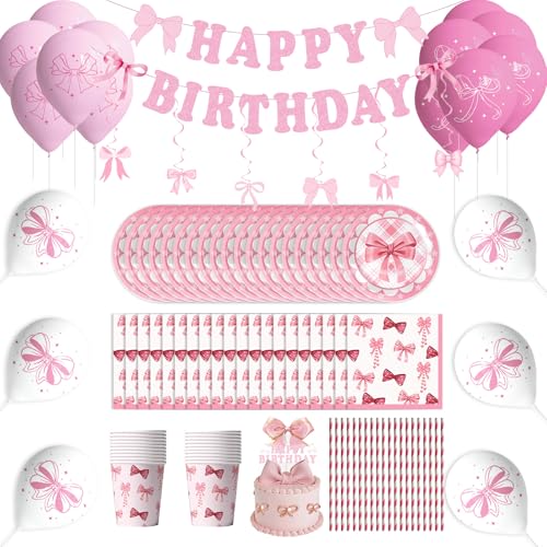 Geburtstag Deko Geburtstagsdeko mit Partygeschirr Pink Bow Partygeschirr Set Party Set mit Pastell Becher Servietten Pappteller Geburtstag Mädchen Geburtstagsdeko für Party Geburtstag Deko Geburtstagsdeko mit Partygeschirr Pink Bow Partygeschirr Set Party Set mit Pastell Becher Servietten Pappteller Geburtstag Mädchen Geburtstagsdeko für Party von Tel Charme *