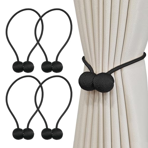 Magnetische Vorhang Raffhalter 4 Stück, Gardinen Raffhalter Schwarz Gardinen Halter mit Magneten, Vorhang Halter Raffhalter für Gardinenklammern Vorhänge Zuhause, Büro, Dekoration(Schwarz) von Tel Charme *