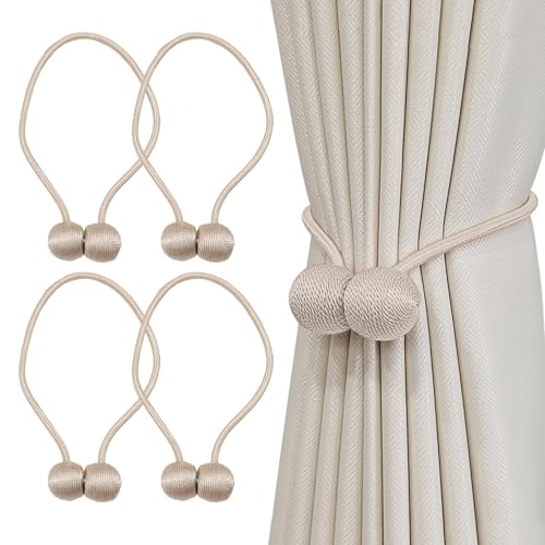 Magnetische Vorhang Raffhalter 4 Stück, Gardinen Raffhalter Schwarz Gardinen Halter mit Magneten, Vorhang Halter Raffhalter für Gardinenklammern Vorhänge Zuhause, Büro, Dekoration (Beige) von Tel Charme *