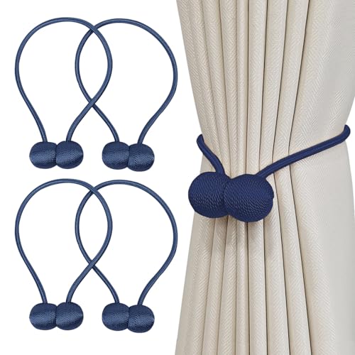 Magnetische Vorhang Raffhalter 4 Stück, Gardinen Raffhalter Schwarz Gardinen Halter mit Magneten, Vorhang Halter Raffhalter für Gardinenklammern Vorhänge Zuhause, Büro, Dekoration (Saphirblau) von Tel Charme *