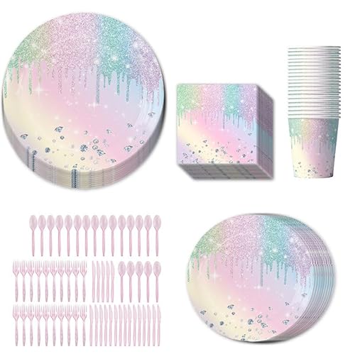 Geburtstag Partygeschirr Set für 20 Gäste, 120 Stück Regenbogen geburtstag Party Geschir Dazu gehören Teller, Tasse, Servietten, Geburtstagsdeko Geburtstag Jubiläum Hochzeit Bachelorette Partygeschirr von Tel Charme *