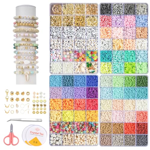 Perlen für Armbänder Selber Machen, 10000+ Stück Perlen zum Auffädeln, Perlen für Armbänder & Buchstabenperlen, Schmuck Selber Machen Set für Geschenkidee Armbände für Ringen Halsketten Geschenk von Tel Charme *