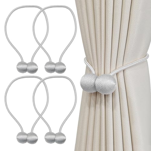 Tel Charme * Magnetische Vorhang Raffhalter 4 Stück, Gardinen Raffhalter Schwarz Gardinen Halter mit Magneten, Vorhang Halter Raffhalter für Gardinenklammern Vorhänge Zuhause, Büro, Dekoration (Grau) von Tel Charme *