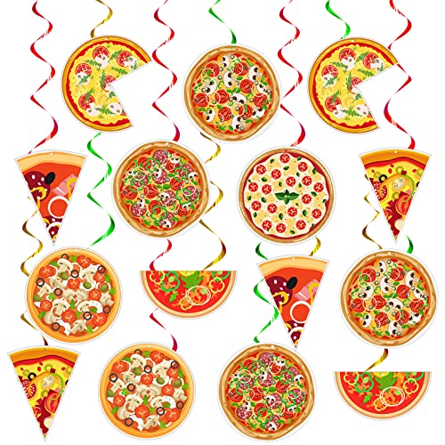 Teling 48 Stück Pizza-Dekorationen, Pizza-Party, hängende Wirbel, Decken-Pizza-Luftschlangen, Deckenwirbel mit rotgoldenem und grünem Luftschlangen für Geburtstag, Pizza-Mottoparty-Dekoration von Teling