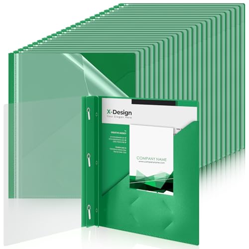 Teling 48 Stück transparente Vorderseiten mit 3 Zinkenverschlüssen, 29 x 24 cm, Kunststoff-Büchermappen, Kapazität 90 Blatt, Präsentationsmappe mit grüner Rückseite für Büro, Business Teling 48 Stück transparente Vorderseiten mit 3 Zinkenverschlüssen, 29 x 24 cm, Kunststoff-Büchermappen, Kapazität 90 Blatt, Präsentationsmappe mit grüner Rückseite für Büro, Business von Teling