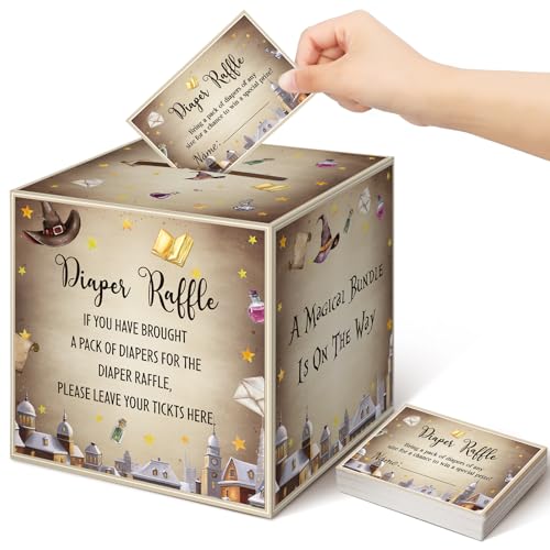 Teling 51 Stück Windel-Tickets mit Kartenbox, Babyparty-Dekorationen, Babyparty-Halter, Box für Mädchen, Jungen, Windel, Tombola-Party, Magischer Zauberer-Stil Teling 51 Stück Windel-Tickets mit Kartenbox, Babyparty-Dekorationen, Babyparty-Halter, Box für Mädchen, Jungen, Windel, Tombola-Party, Magischer Zauberer-Stil von Teling