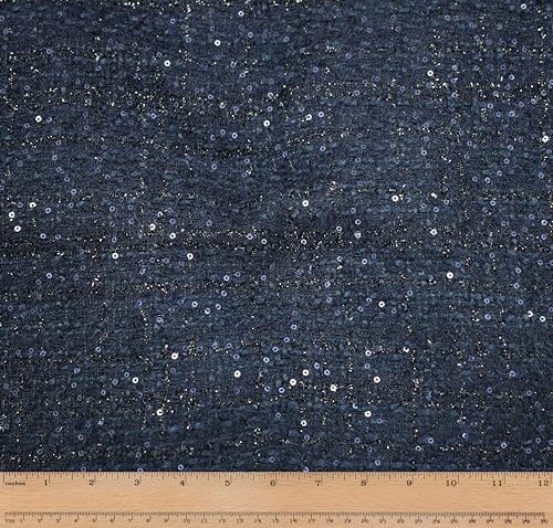 Télio 43206-04-10Y Hermance Tweed Stoff, Polyester, Lurex, Marineblau von Télio