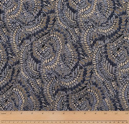 Télio 43516-02-15Y Mandala-Jacquard Stoff, Polyester, Marineblau/Kamel, 54 Inches von Télio
