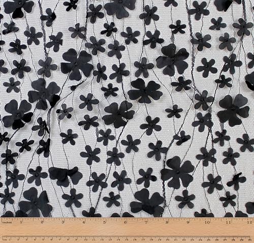 Télio 43643-02-10Y Blütenblatt-Stickerei Stoff, Polyester, Schwarz von Télio