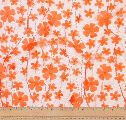 Télio 43643-39-10Y Blütenblatt-Stickerei Stoff, Polyester, Orange Crush von Télio