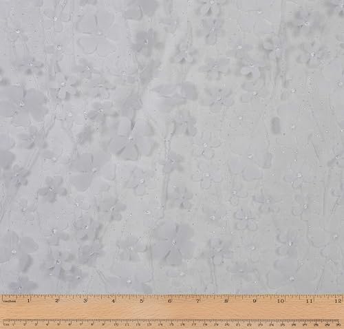 Télio 43643-99-10Y Blütenblatt-Stickerei Stoff, Polyester, Seidenweiß von Télio