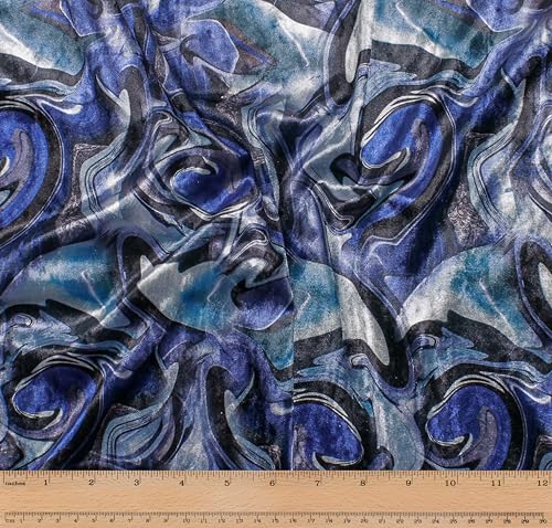 Télio 43668-02-15Y Digital Velvet Prt Stoff, Polyester-Mischung, Blau von Télio