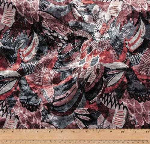 Télio 44689-02-15Y Samtdruck Stoff, Polyester, rot/grau, 58 Inches von Télio