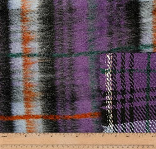 Télio 44726-03-5Y Gebürsteter Tweed Stoff, Polyester-Mischung, Violett/Grün von Télio