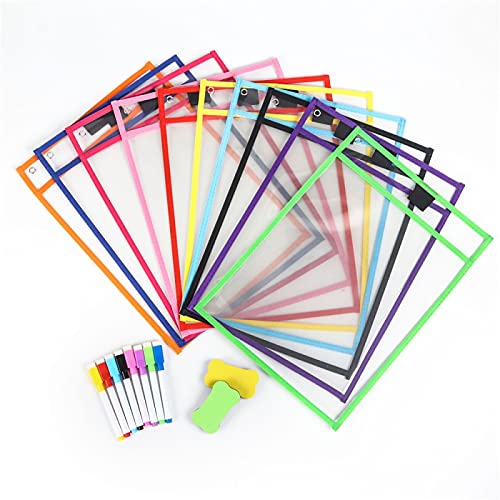 Dry Erase Taschen, 10 Stück PVC Wiederverwendbare Dry Erase Pockets, Whiteboard-Auftragstaschen, Dry Erase Sleeves, Abwischbare Taschen mit, 8 Stück Marker Stifthalter und 2 Radiergummi Dry Erase Taschen, 10 Stück PVC Wiederverwendbare Dry Erase Pockets, Whiteboard-Auftragstaschen, Dry Erase Sleeves, Abwischbare Taschen mit, 8 Stück Marker Stifthalter und 2 Radiergummi von Telismei