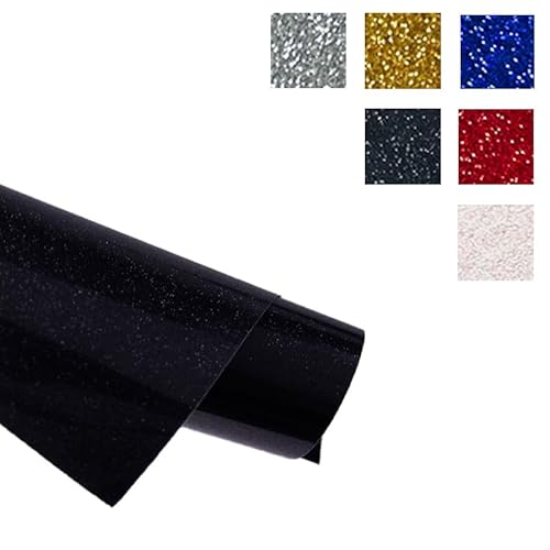 Glitzer-Wärmetransfer-Vinyl-Rolle, 30,5 cm x 1,5 m, metallisches HTV-Vinyl zum Aufbügeln, für T-Shirts, Basteln, langlebiges und waschbares Glitzerschrift-Material (schwarz) von Telituny