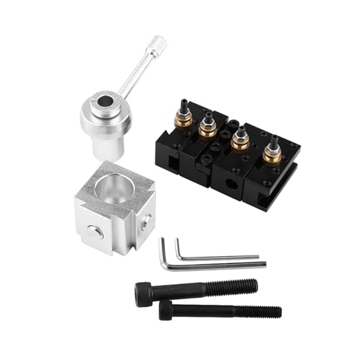 Telituny Schnellwechsel-Werkzeughalter Set für Mini-Drehmaschinen, Aluminiumlegierung 4-Position Drehmeißelhalter mit 4 Schneideinsätzen, M8/M10 Schrauben & Inbusschlüssel Telituny Schnellwechsel-Werkzeughalter Set für Mini-Drehmaschinen, Aluminiumlegierung 4-Position Drehmeißelhalter mit 4 Schneideinsätzen, M8/M10 Schrauben & Inbusschlüssel von Telituny