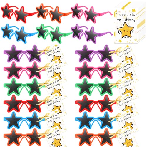 Tellegloww 48-teiliges Set zum Jahresende Geschenke für Schüler, Großpackung Stern-Sonnenbrille mit Karte für Kindergarten, Vorschule, Partygeschenk von Tellegloww