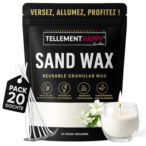 TellementHappy | Kerzenwachs in Sandform 1kg + 20 Dochte | Jasmin | Kerzensand Umweltfreundlich & Wiederverwendbar | Einfache Kerzenherstellung | Wachsgranulat Pflanzlich TellementHappy | Kerzenwachs in Sandform 1kg + 20 Dochte | Jasmin | Kerzensand Umweltfreundlich & Wiederverwendbar | Einfache Kerzenherstellung | Wachsgranulat Pflanzlich von TellementHappy