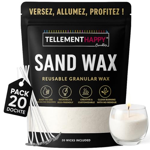 TellementHappy | Kerzenwachs in Sandform 1kg + 20 Dochte | Ohne Duft | Kerzensand Umweltfreundlich & Wiederverwendbar | Einfache Kerzenherstellung | Wachsgranulat Pflanzlich TellementHappy | Kerzenwachs in Sandform 1kg + 20 Dochte | Ohne Duft | Kerzensand Umweltfreundlich & Wiederverwendbar | Einfache Kerzenherstellung | Wachsgranulat Pflanzlich von TellementHappy