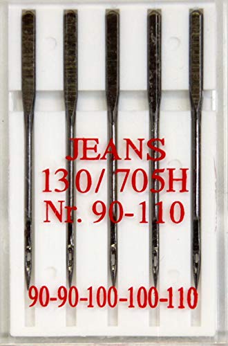 Telliswelt Nähmaschinennadeln Jeans 5 Nadeln Typ 130/705 Flachkolben von Telliswelt