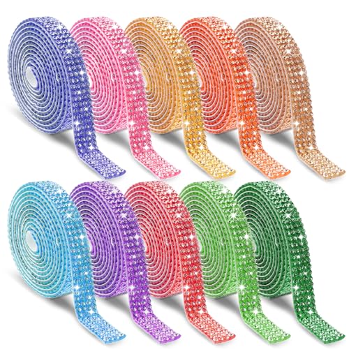 10 Rollen Strassband Selbstklebend Kristall Diamant Band 1 Yard 4 Reihen Glitzerband Selbstklebend Glitzersteine Kristall Diamantband Glitzer Rollen für DIY Handy Hochzeits Dekoration (Mehrfarbig 2) von Telooco