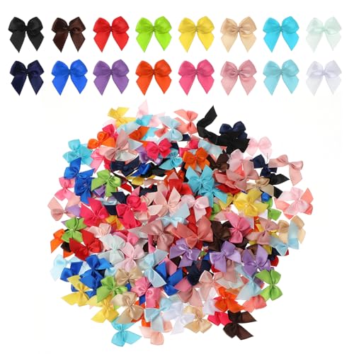 200 Stück Mini Schleifen Haarschmuck 3×2,3 cm Klein Schleifen zum Basteln Mini Satinschleifen zum Nähen Exquisite und Klein Schleife von Hand für Weihnachten Geburtstag Geschenkverpackungen von Telooco