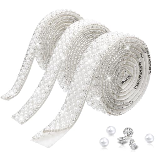 3 Rollen Perlen Strassband Selbstklebend Strass Streifen Perlenband Glitzer Kristall Glitzerband Perlen Diamantband Perlenbesatz Aufkleber für DIY Handwerk Telefon Hochzeit Party Dekoration von Telooco