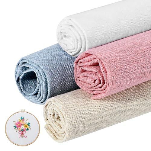 4 Stück Leinentuch Stoff zum Sticken 50cm Quadrat Baumwolle Embroidery Fabric Groß Leinenstoff Cross Stitch Stickstoff Vorgeschnitten Sticktuch zum Nähen Tägliche Stickereien DIY Dekoration von Telooco