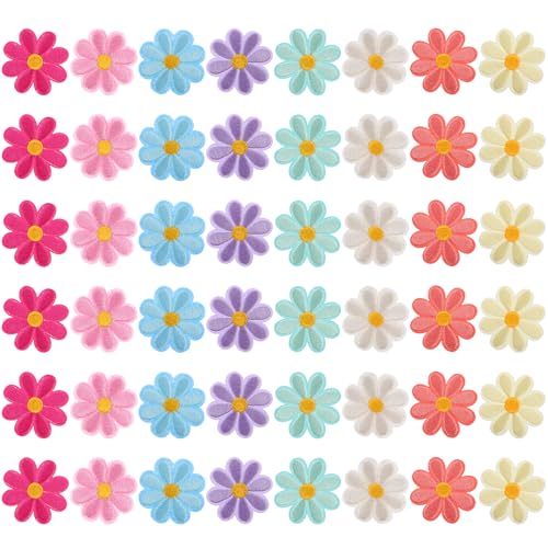 48 Stück Blumen-Patches zum Aufbügeln, niedliches Gänseblümchen-Aufnäher, zum Aufnähen oder Aufnähen, für Kleidung, Jeans, Jacken, Taschen – 8 Farben (4 x 4 cm) von Telooco